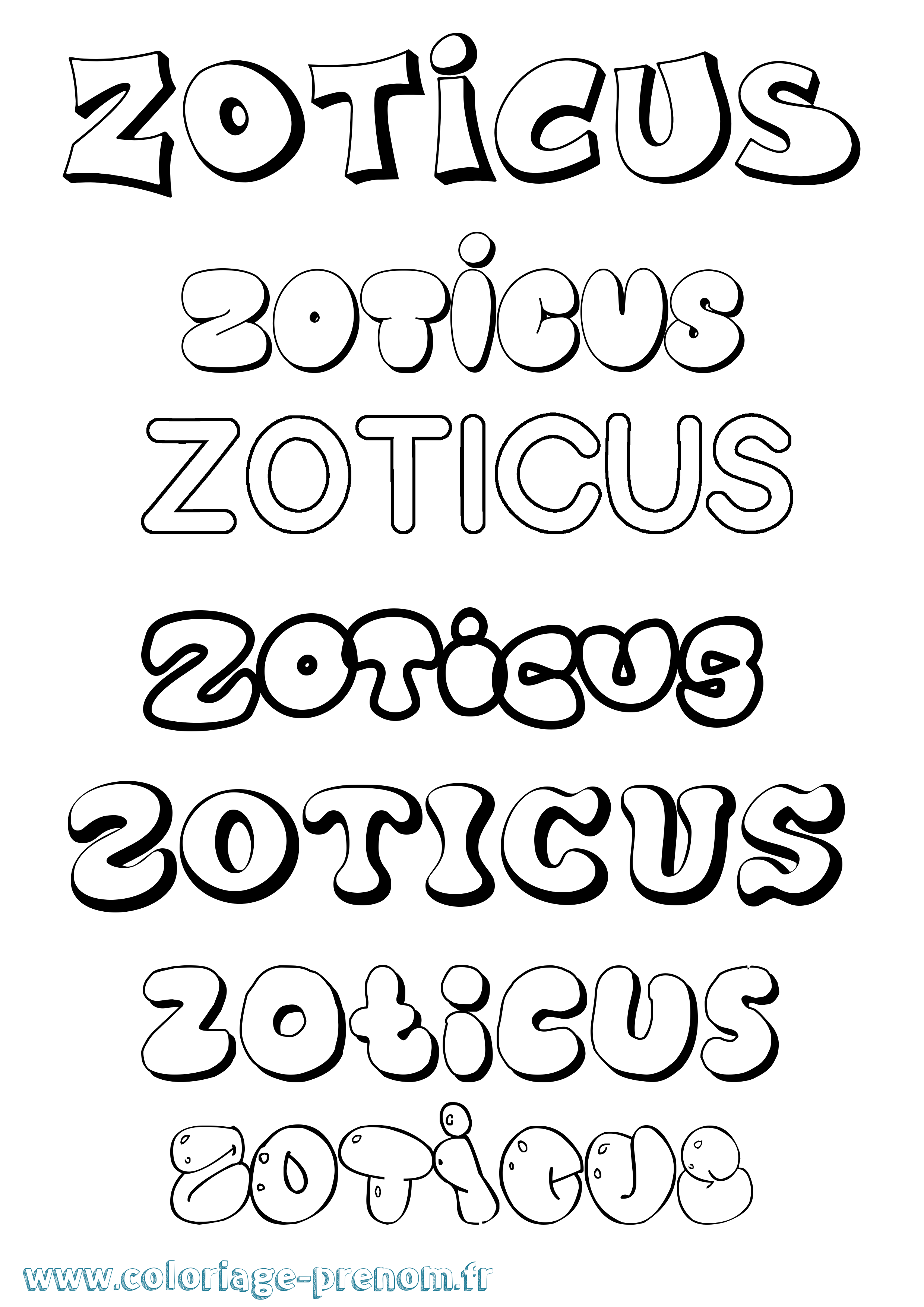 Coloriage prénom Zoticus Bubble