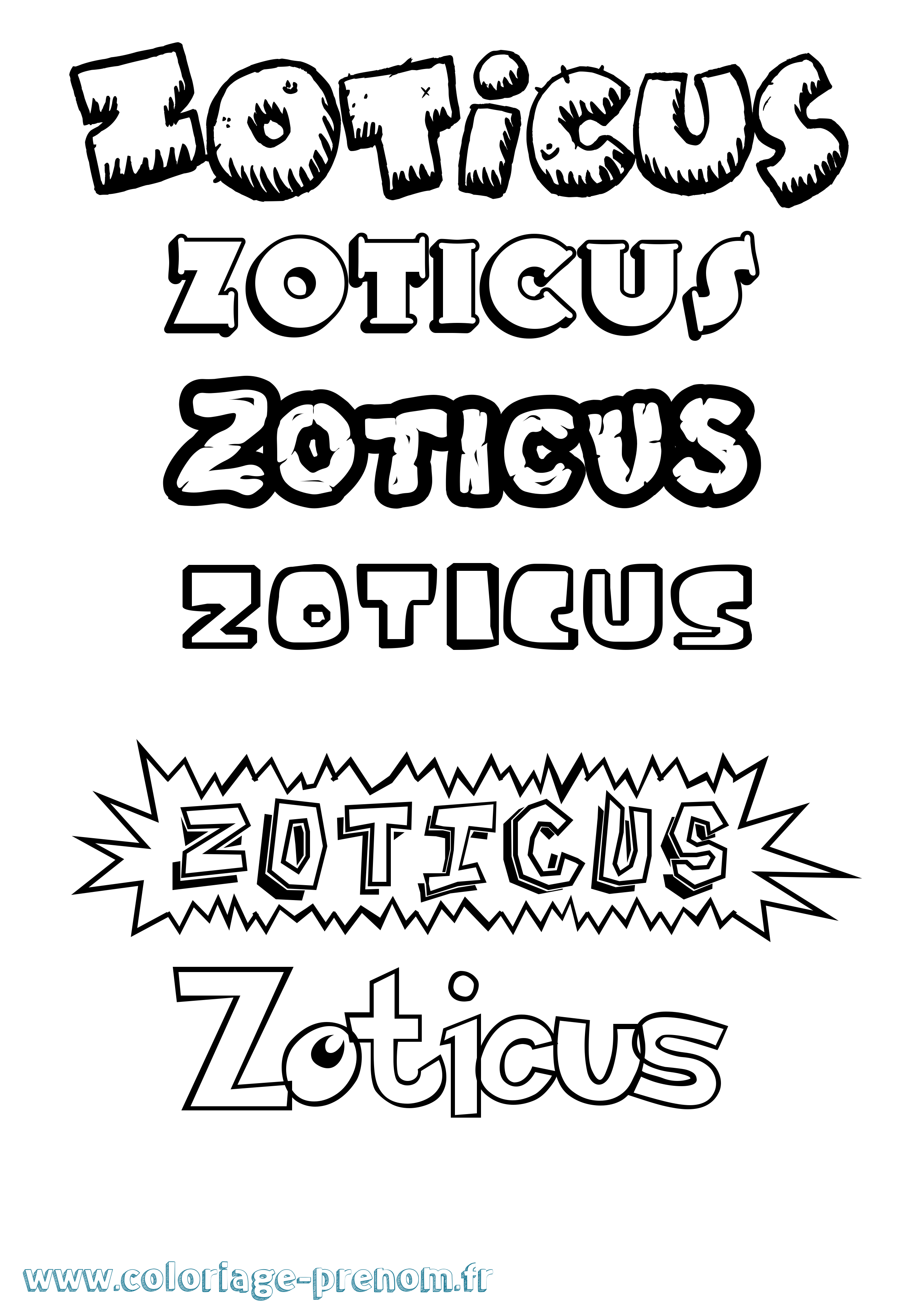 Coloriage prénom Zoticus Dessin Animé