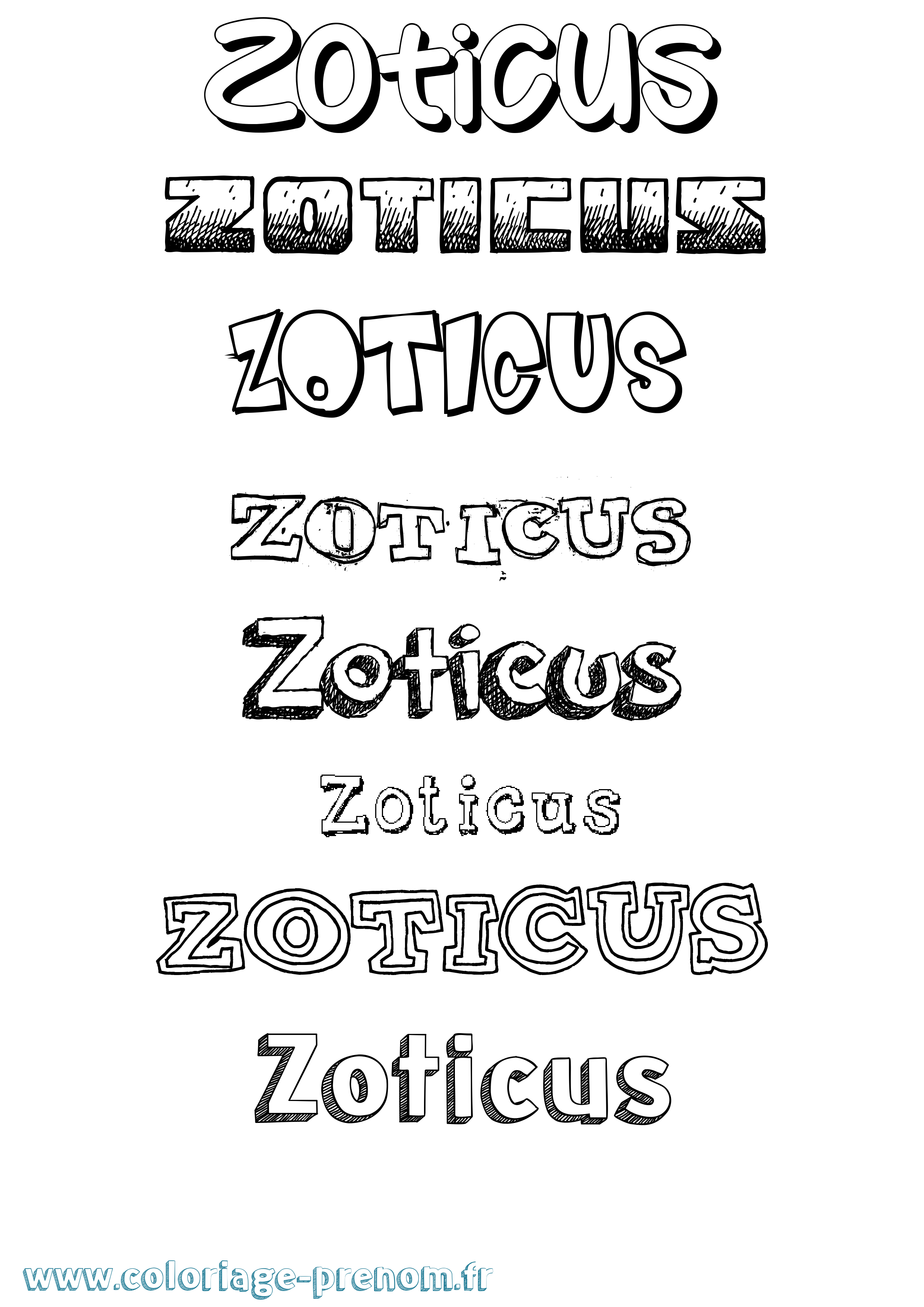 Coloriage prénom Zoticus Dessiné
