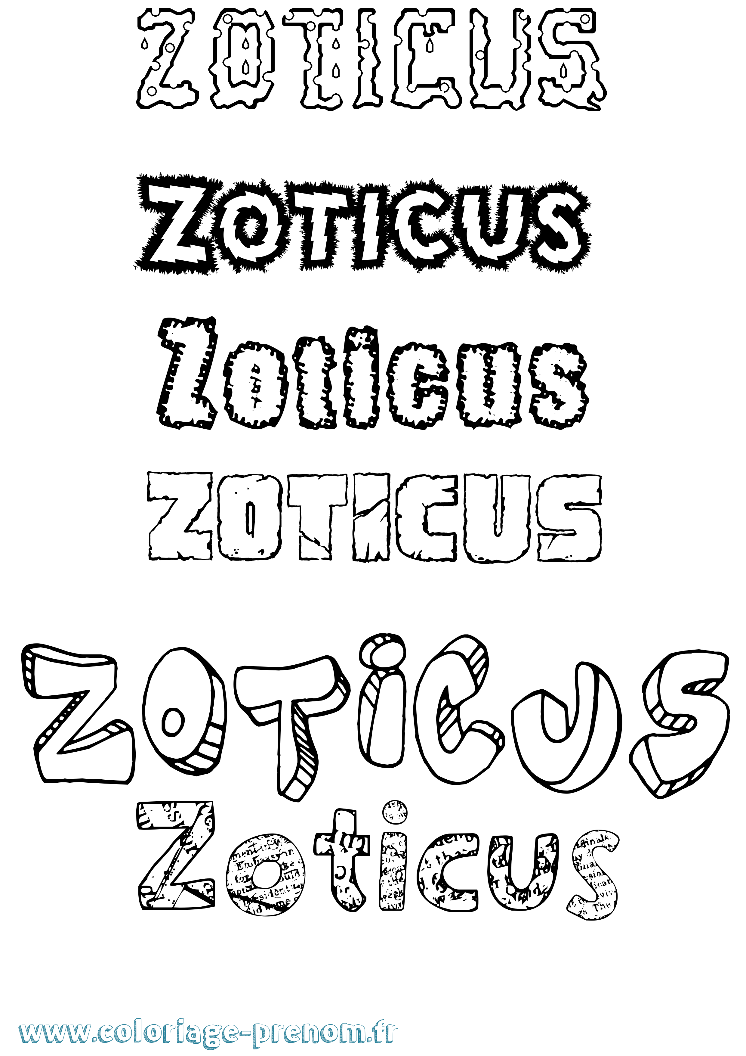 Coloriage prénom Zoticus Destructuré