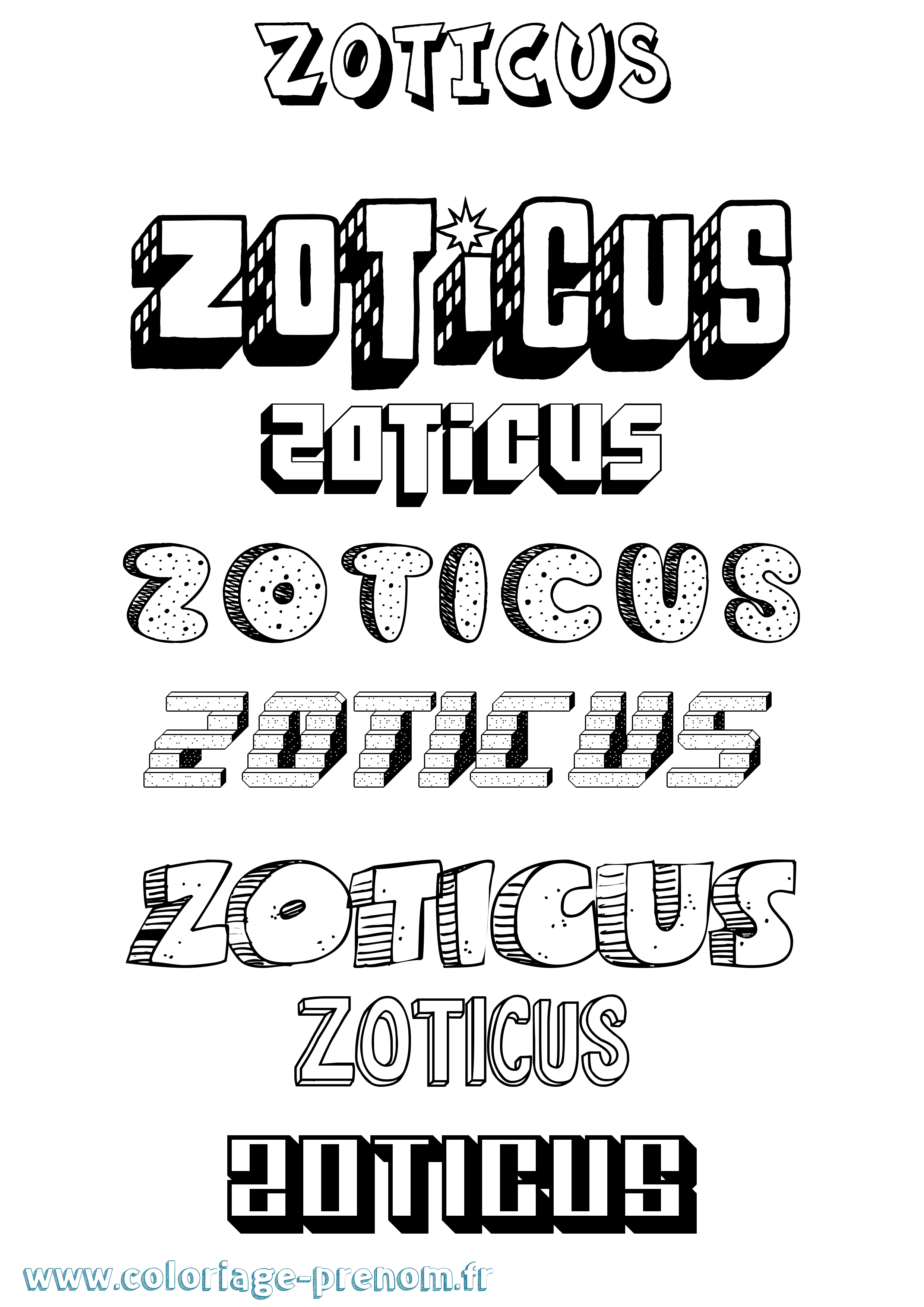 Coloriage prénom Zoticus Effet 3D