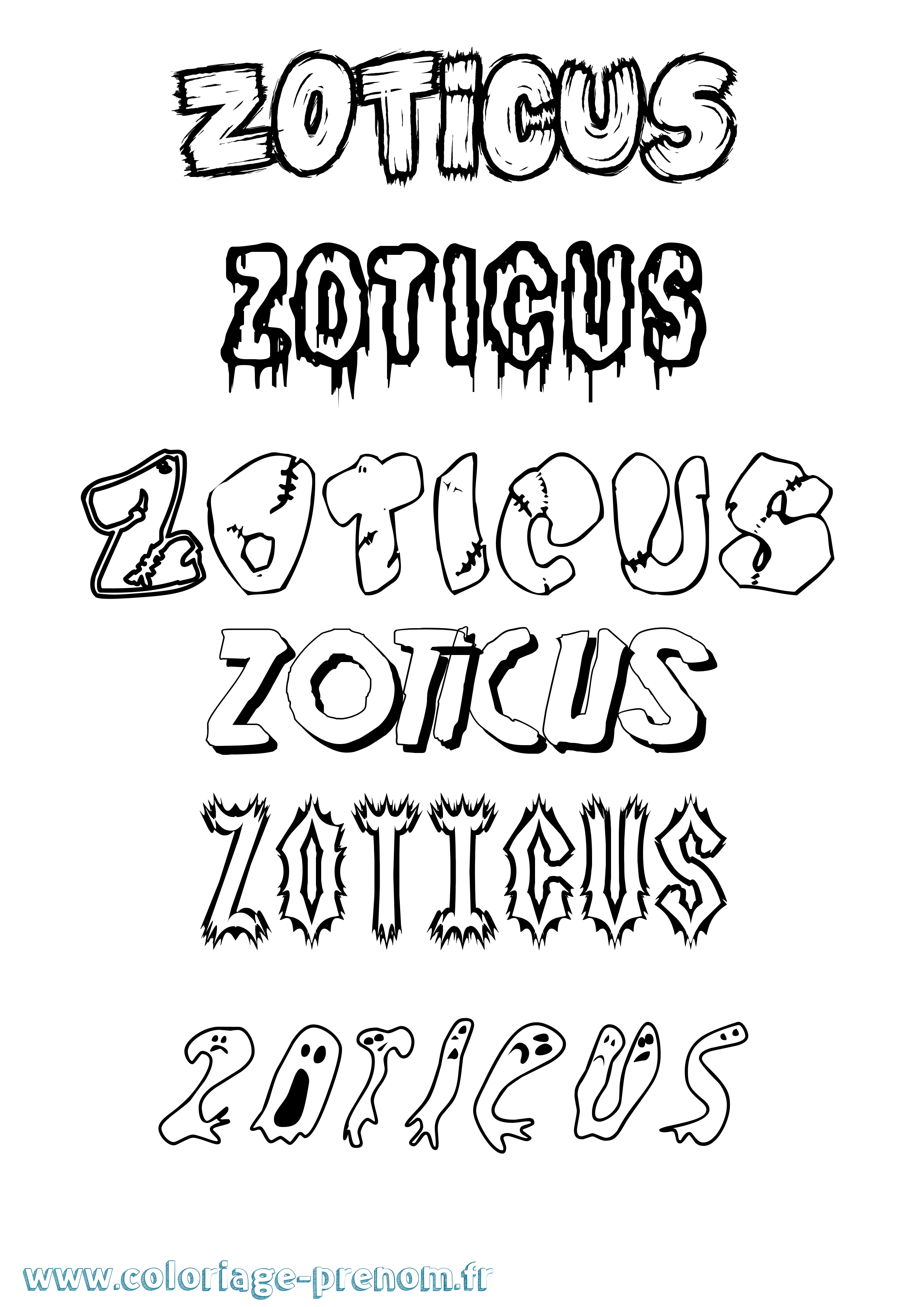 Coloriage prénom Zoticus Frisson