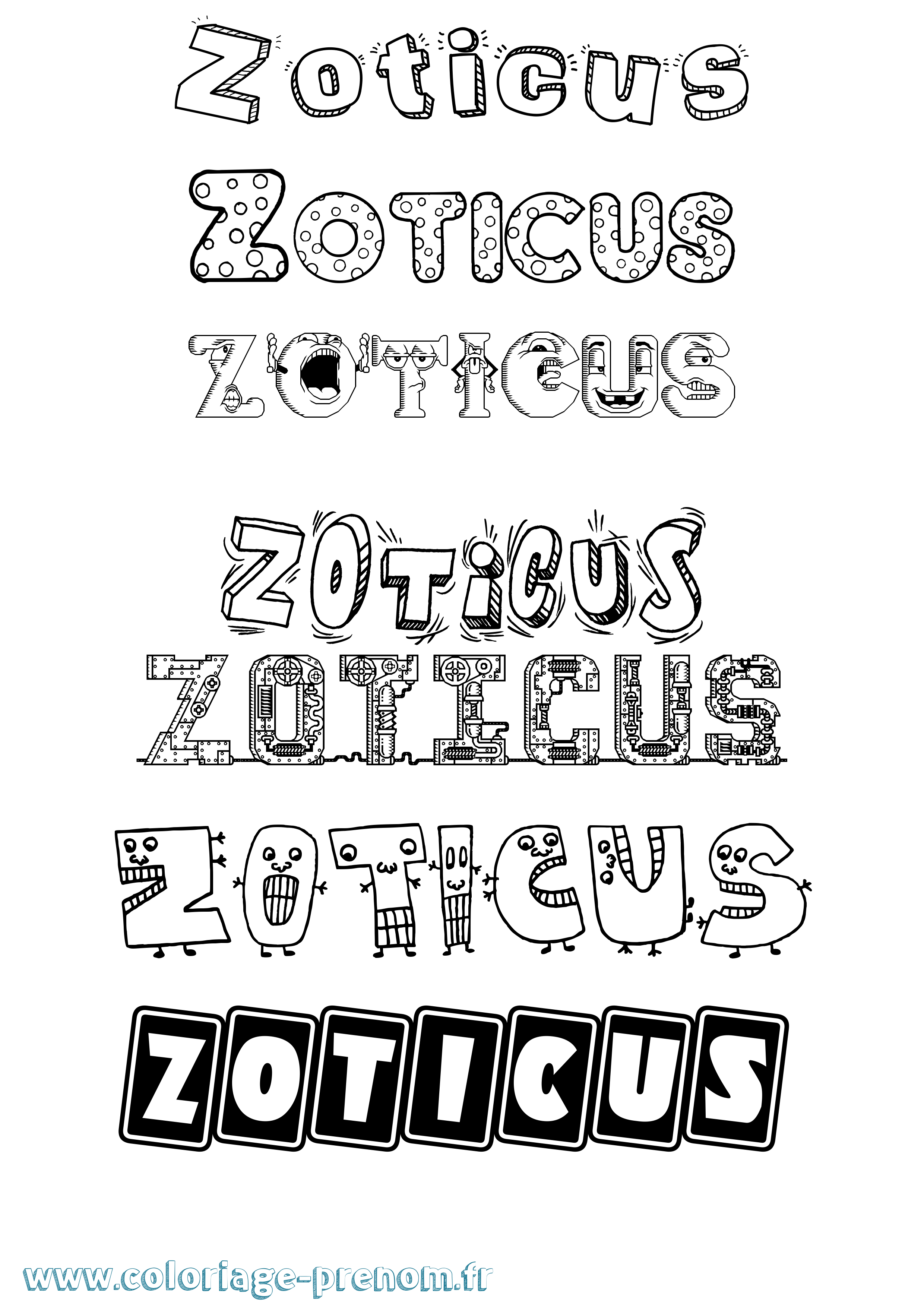 Coloriage prénom Zoticus Fun