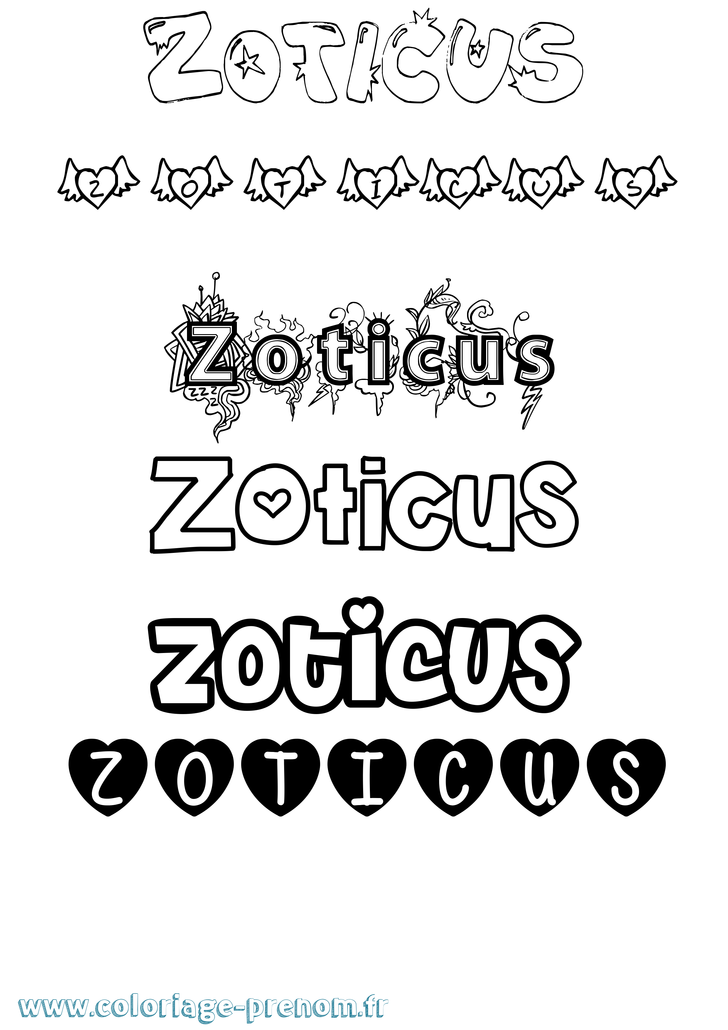 Coloriage prénom Zoticus Girly