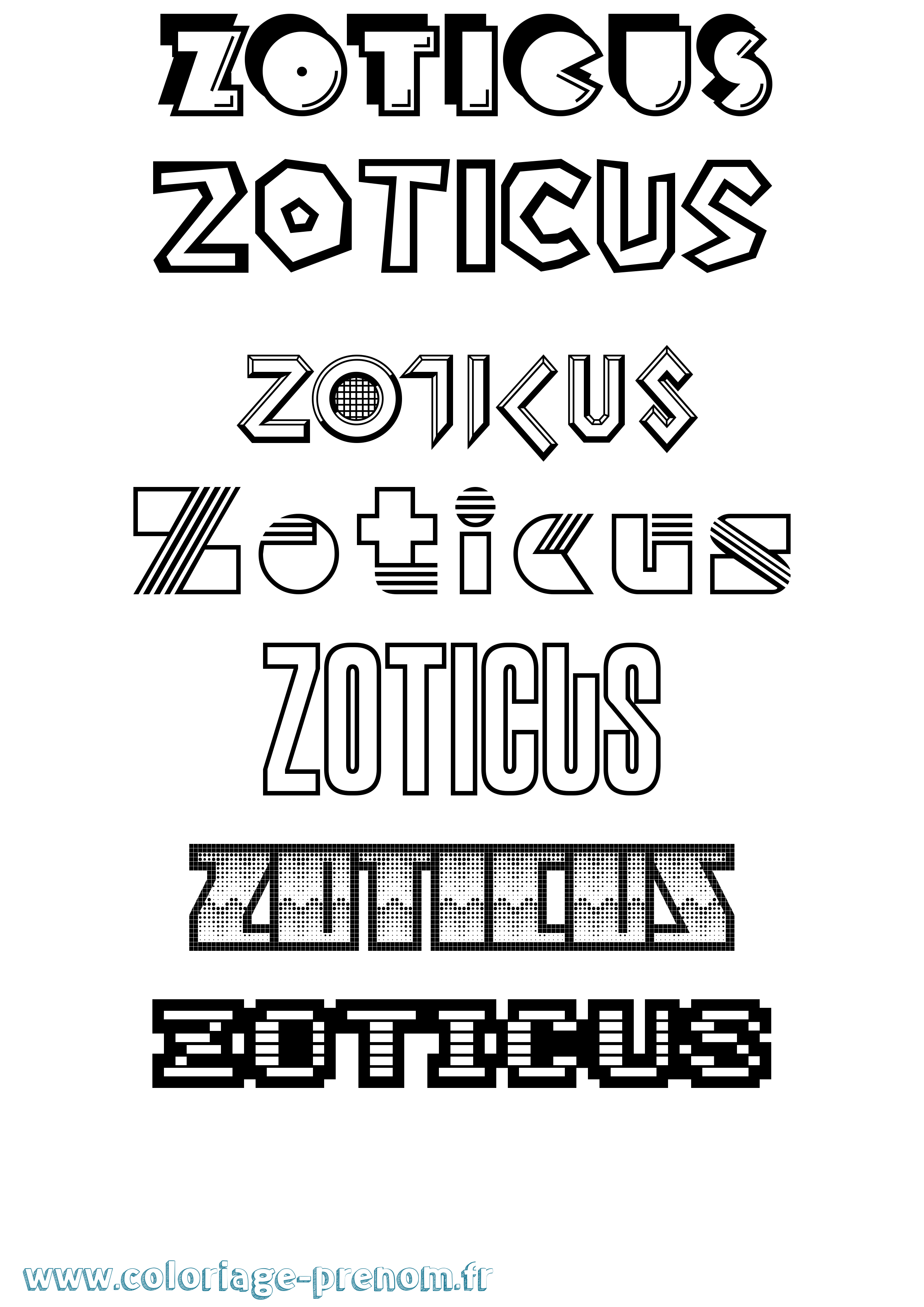 Coloriage prénom Zoticus Jeux Vidéos