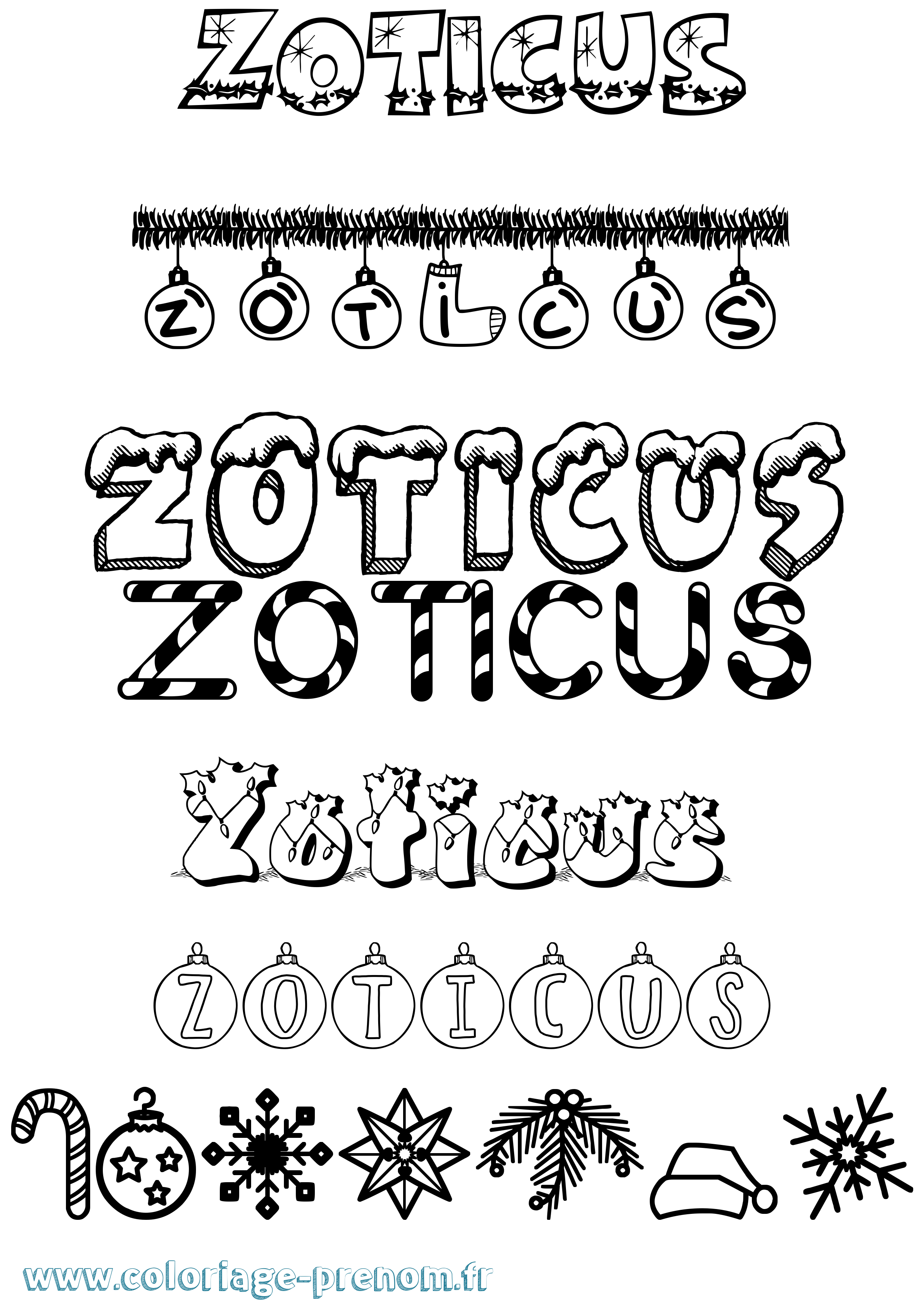 Coloriage prénom Zoticus Noël