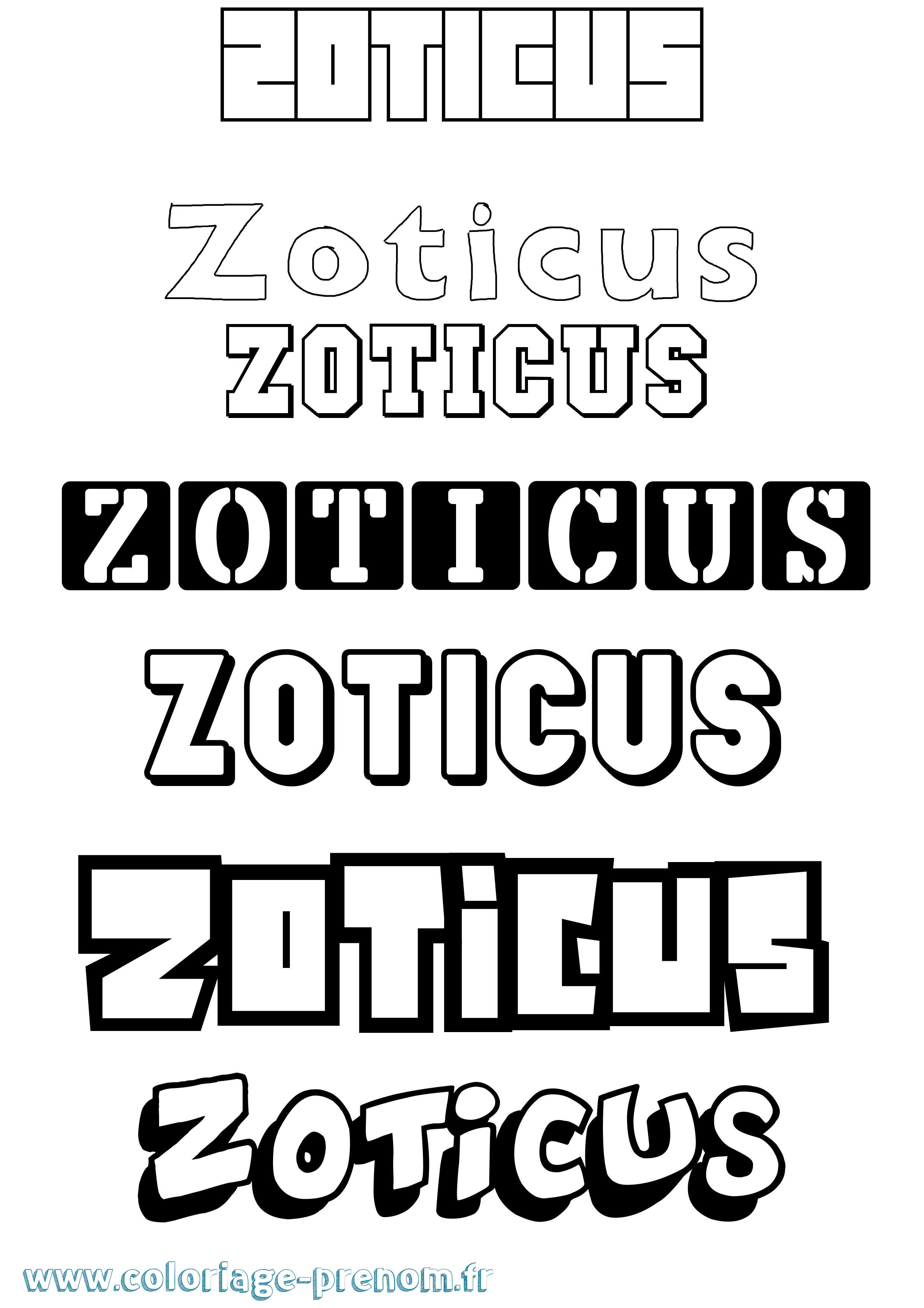 Coloriage prénom Zoticus Simple